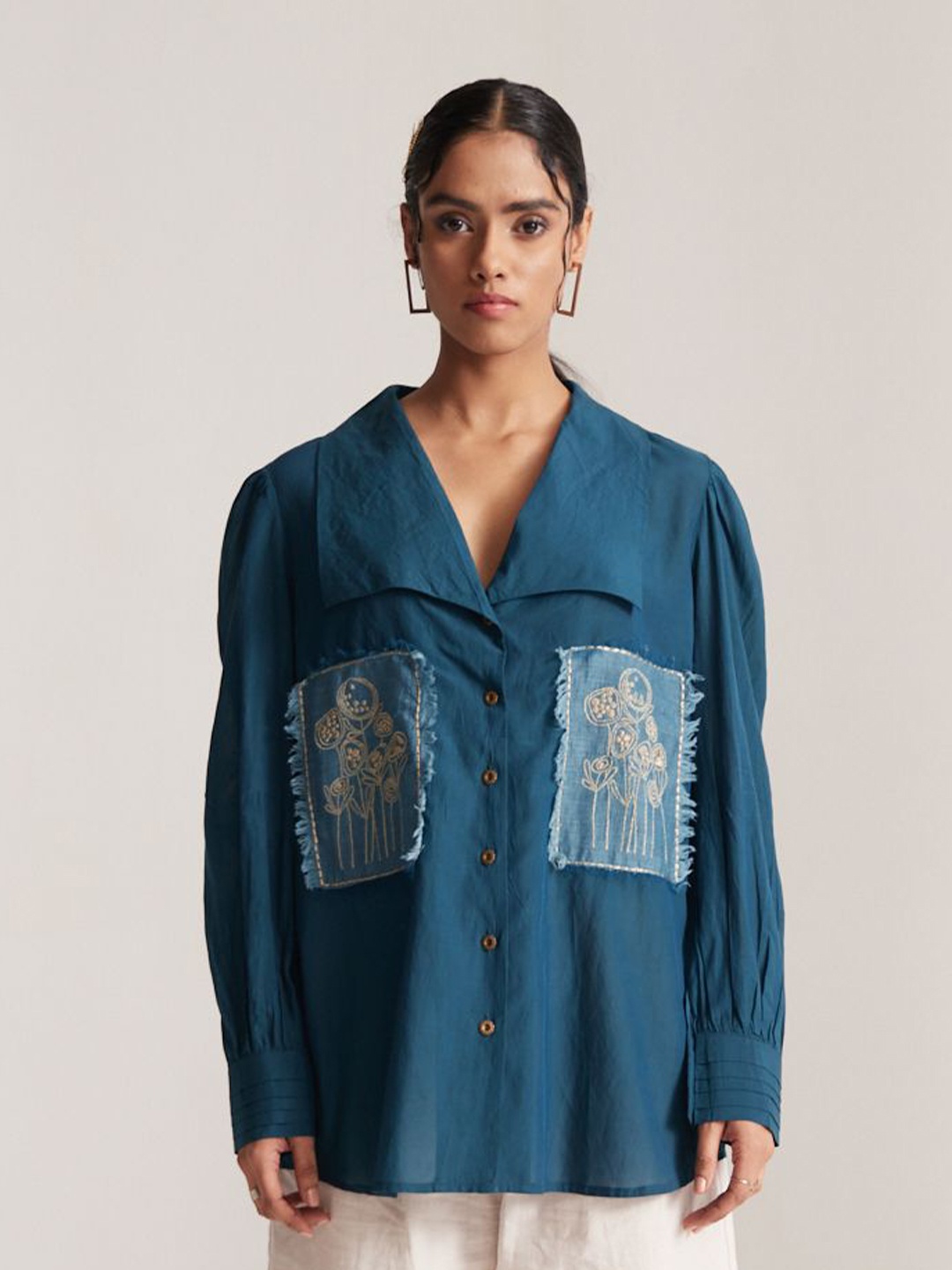 

Western Era Cotton Shirt Style Top, Teal