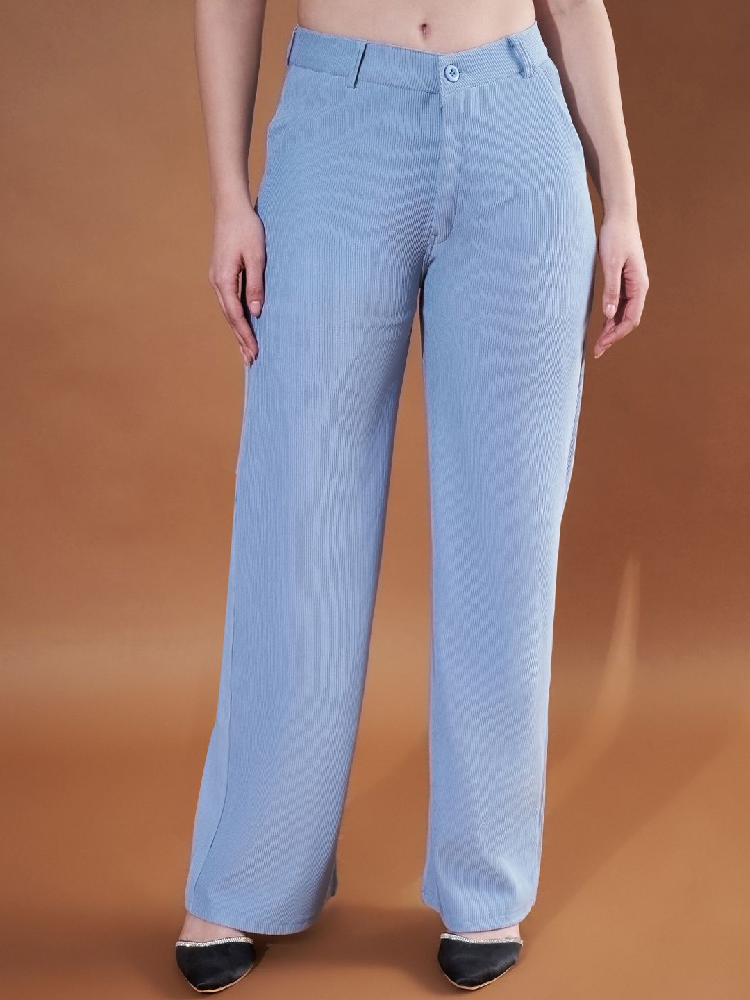 

Purple Feather Women Smart Straight Fit High-Rise Trousers, Grey