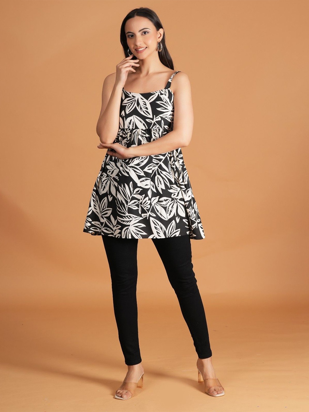 

BAESD Women Shoulder Straps A-Line Longline Top, Black