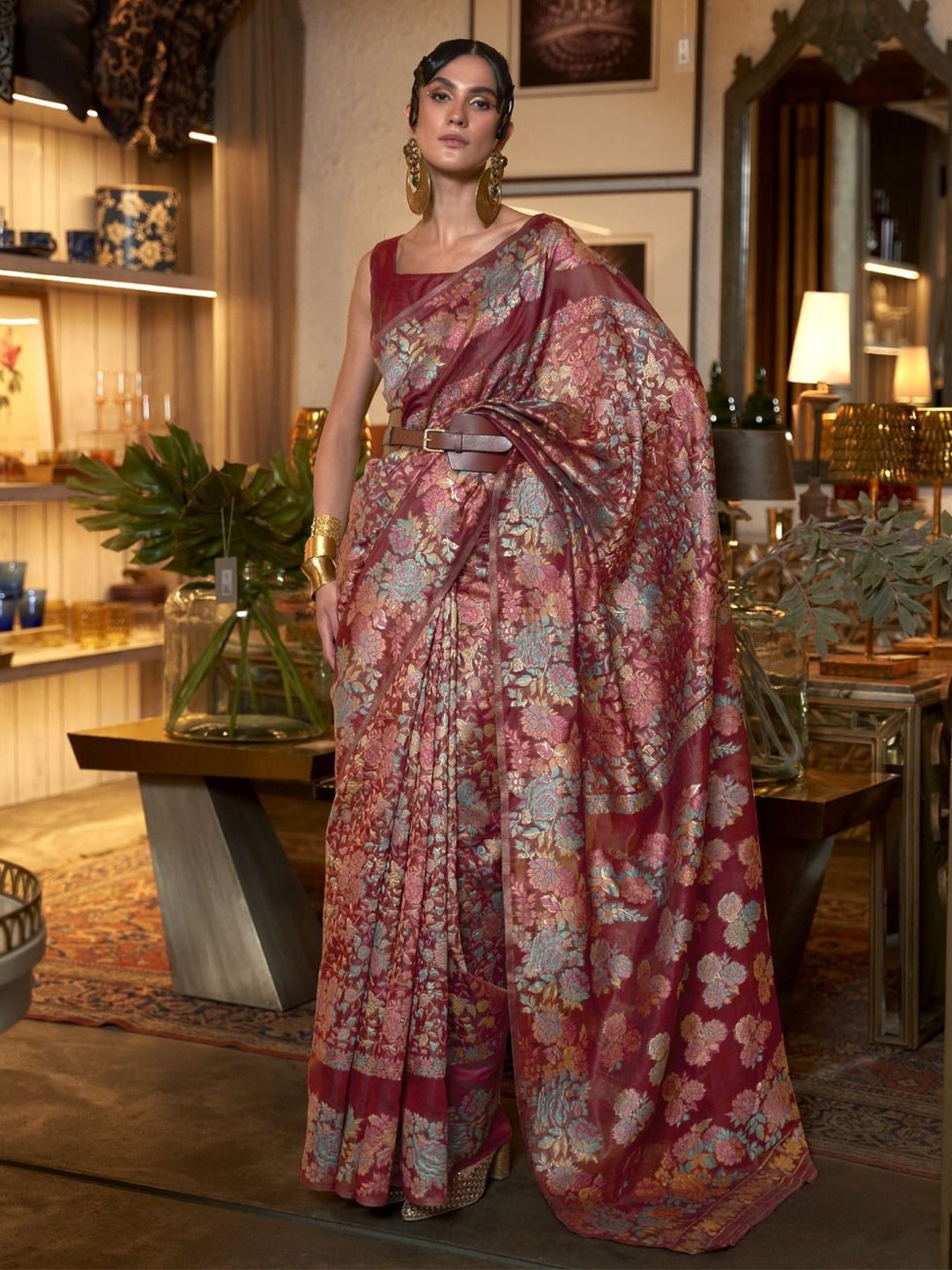 

Anouk Floral Zari Saree, Maroon