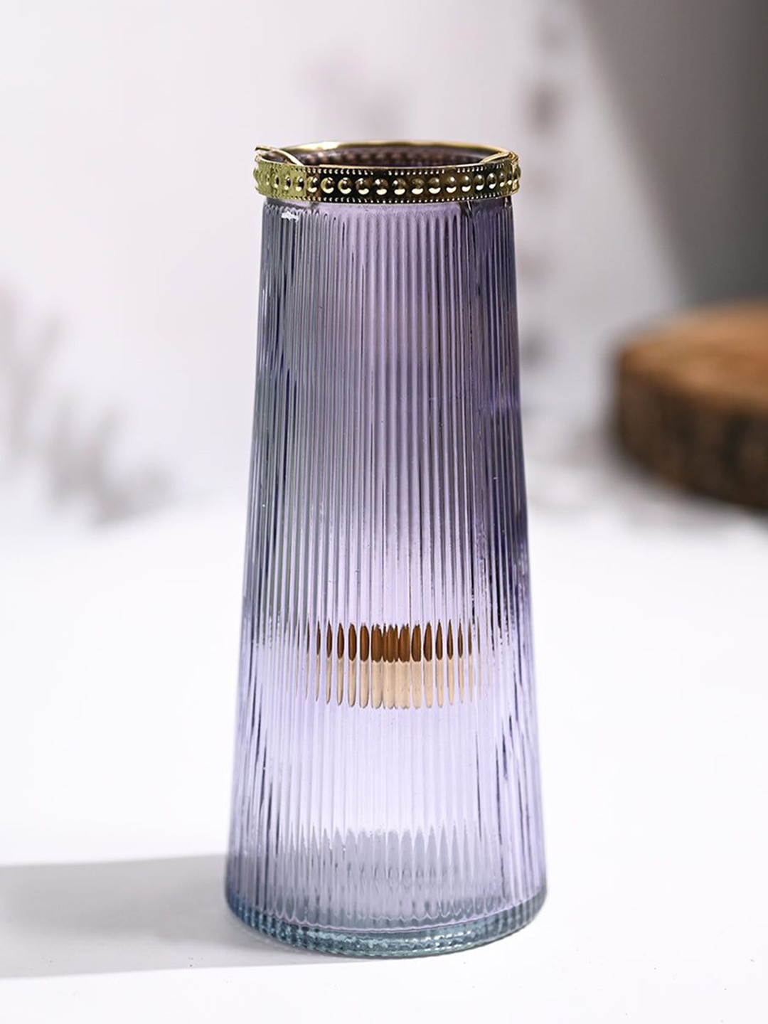 

MARKET99 Purple & Gold-Toned Textured Cone Glass T-Light Candle Holder