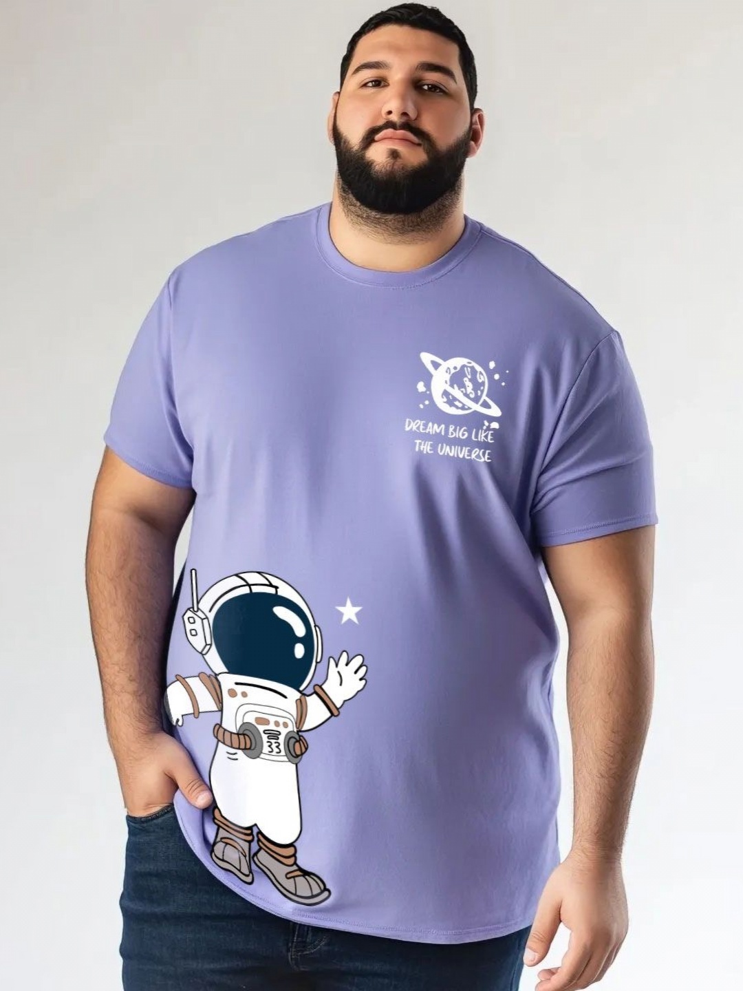 

Toodle Plus Unisex Plus Size Graphic Printed Round Neck Pure Cotton T-Shirt, Blue