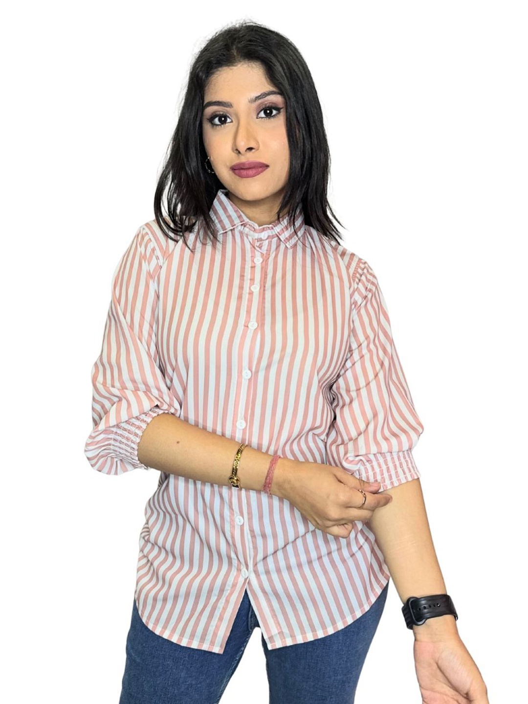 

JAC INDIAN Women Opaque Striped Casual Shirt, Brown