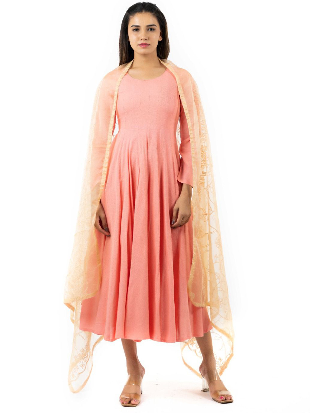 

KUNDAN FAB A-Line Maxi Dress, Peach