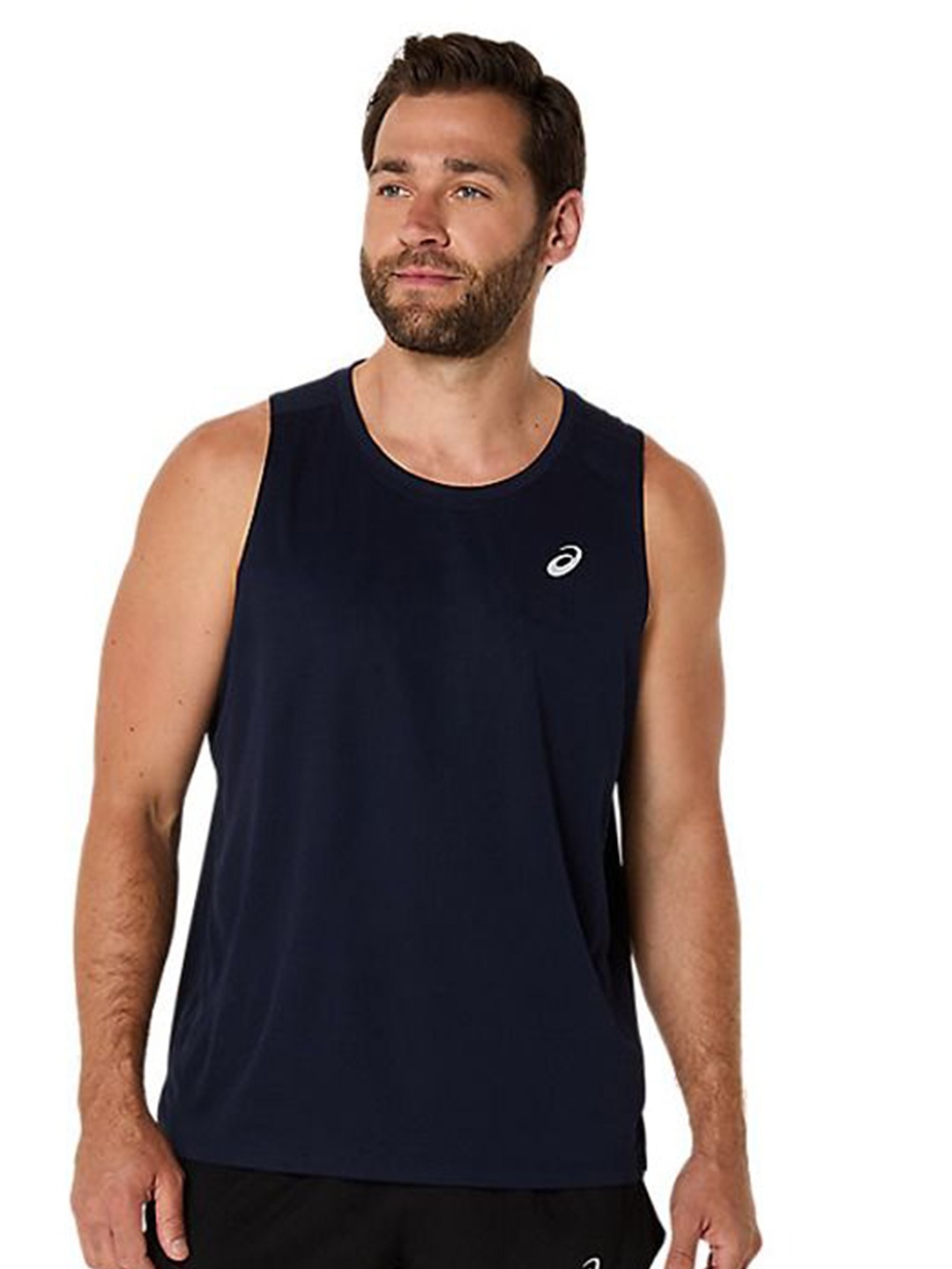 

ASICS Men Solid Round Neck T-shirt, Navy blue