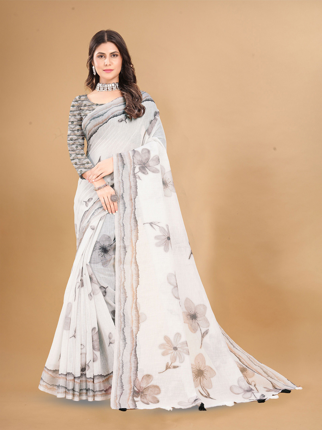 

Anouk Floral Printed Woven Design Zari Saree, Off white