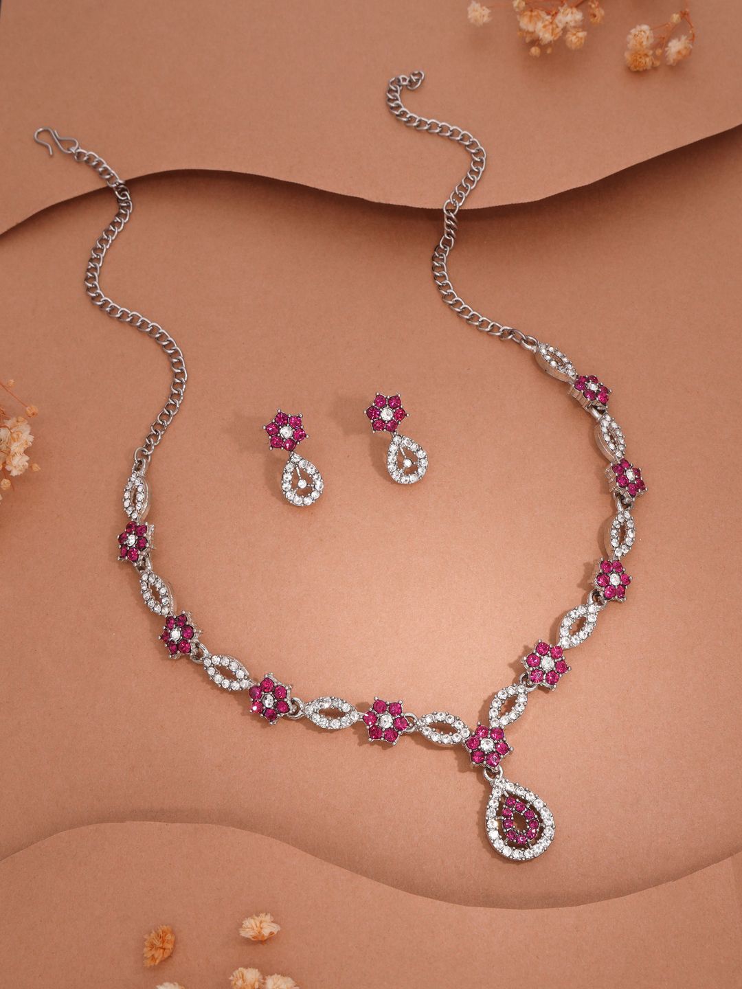 

Anouk Silver-Plated American Diamonds Studded Jewellery Set