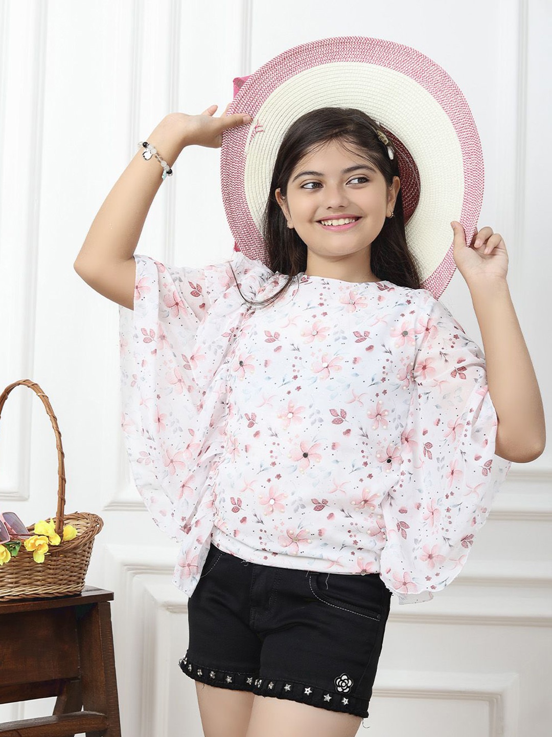 

Miss & Chief Floral Flared Sleeve Top, Pink