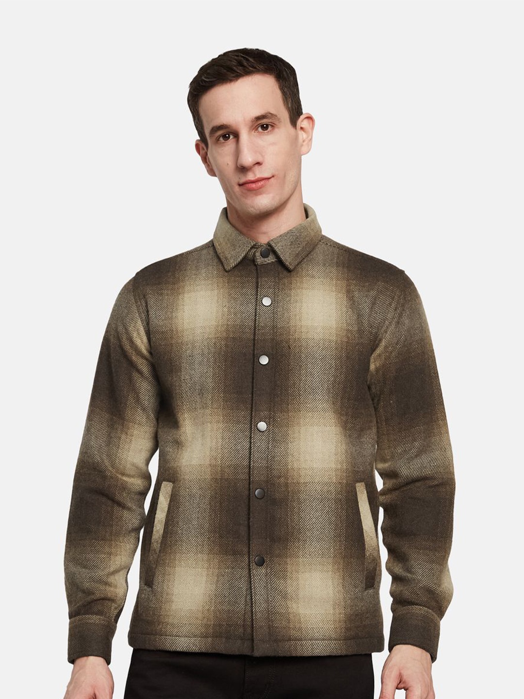 

METTLE Men Opaque Colourblocked Casual Shirt, Brown