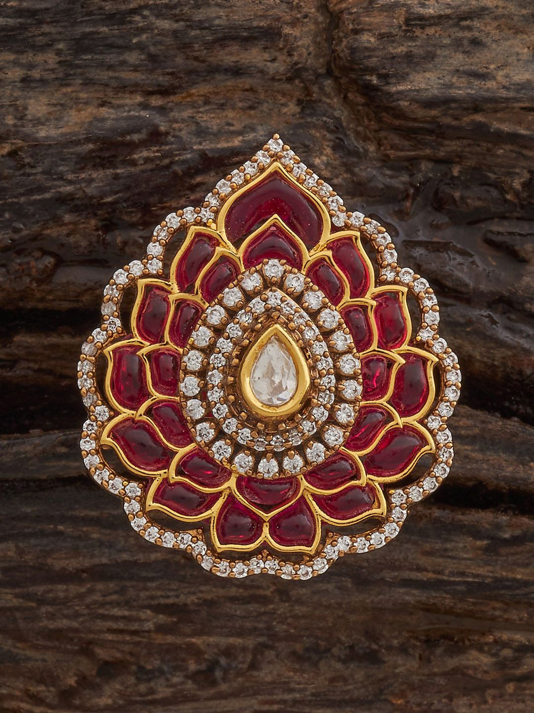 

Kushal's Fashion Jewellery Victorian-Plated Ruby-Studded Finger Ring, Gold