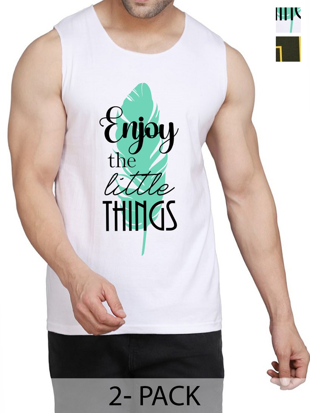 

WOOSTRO Pack Of 2 Cotton Printed Gym Vests, White