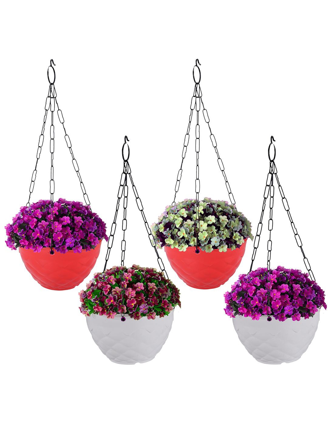 

Kuber Industries Red & White 4 Pieces Textured Durable Hanging Planters