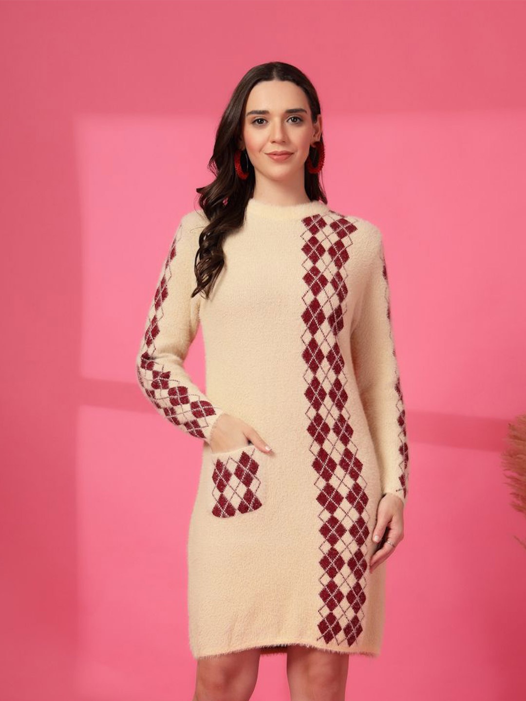 

all about you Print Woollen Dress, Cream