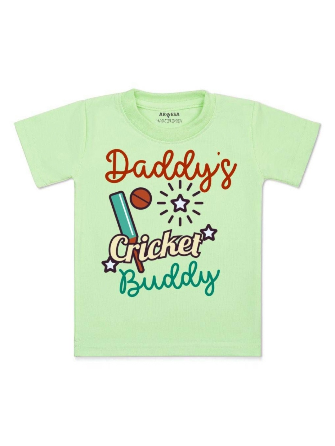 

Arvesa Kids Daddy Cricket Buddy Printed Tshirt, Green