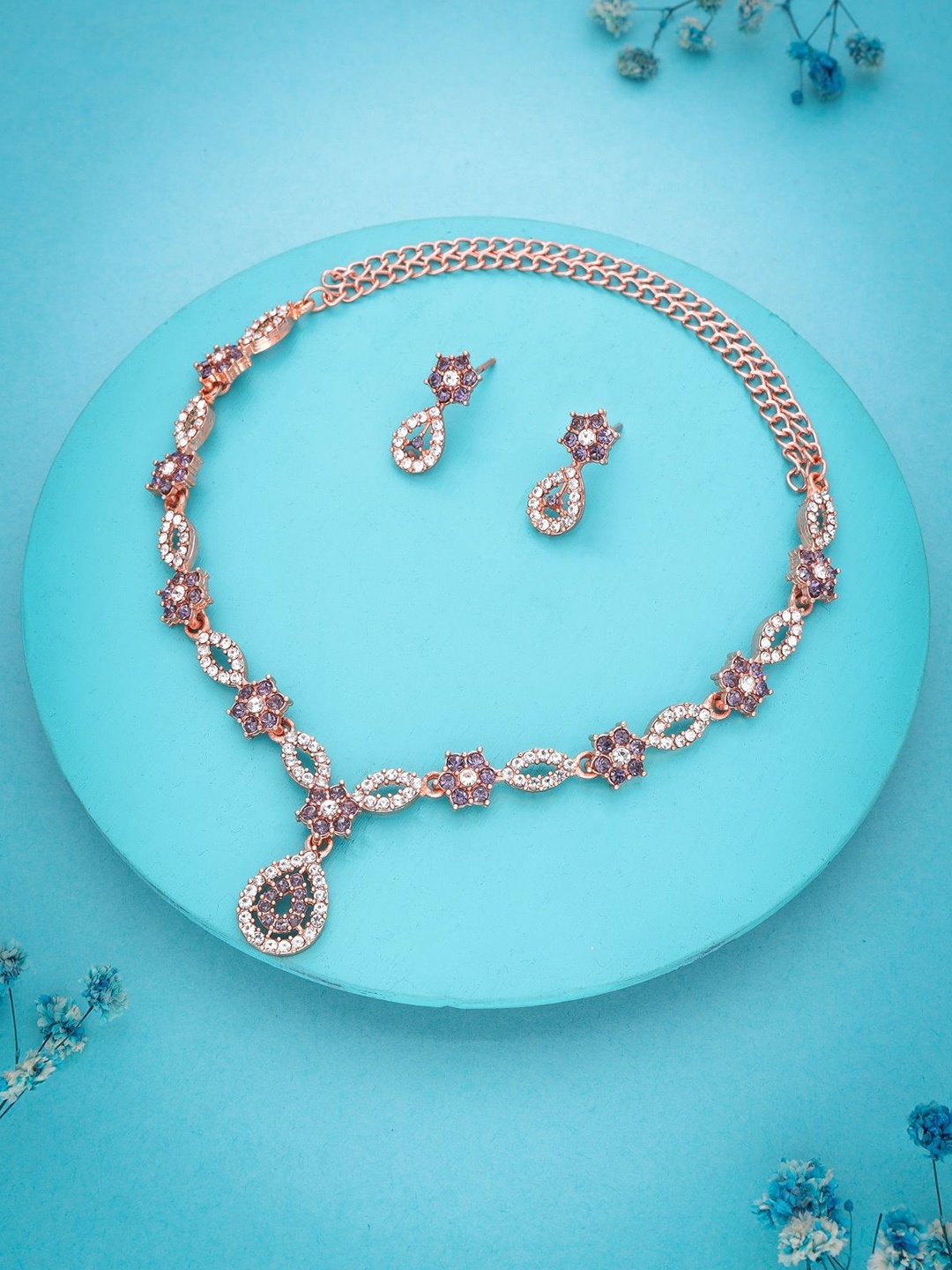 

Anouk Gold-Plated American Diamond Studded Jewellery Set, Silver