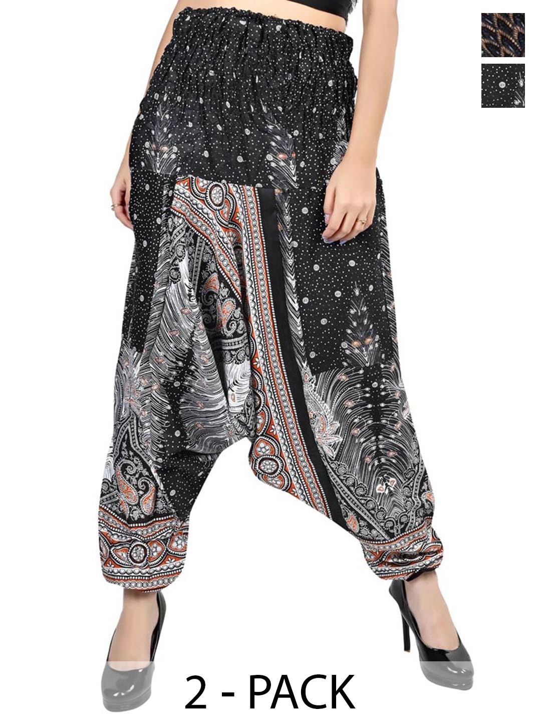 

NarNari Women Pack Of 2 Printed Harem Pants, Black