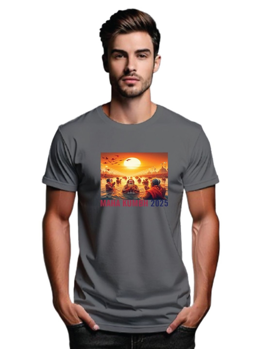 

Tantra Men Printed Applique T-shirt, Grey