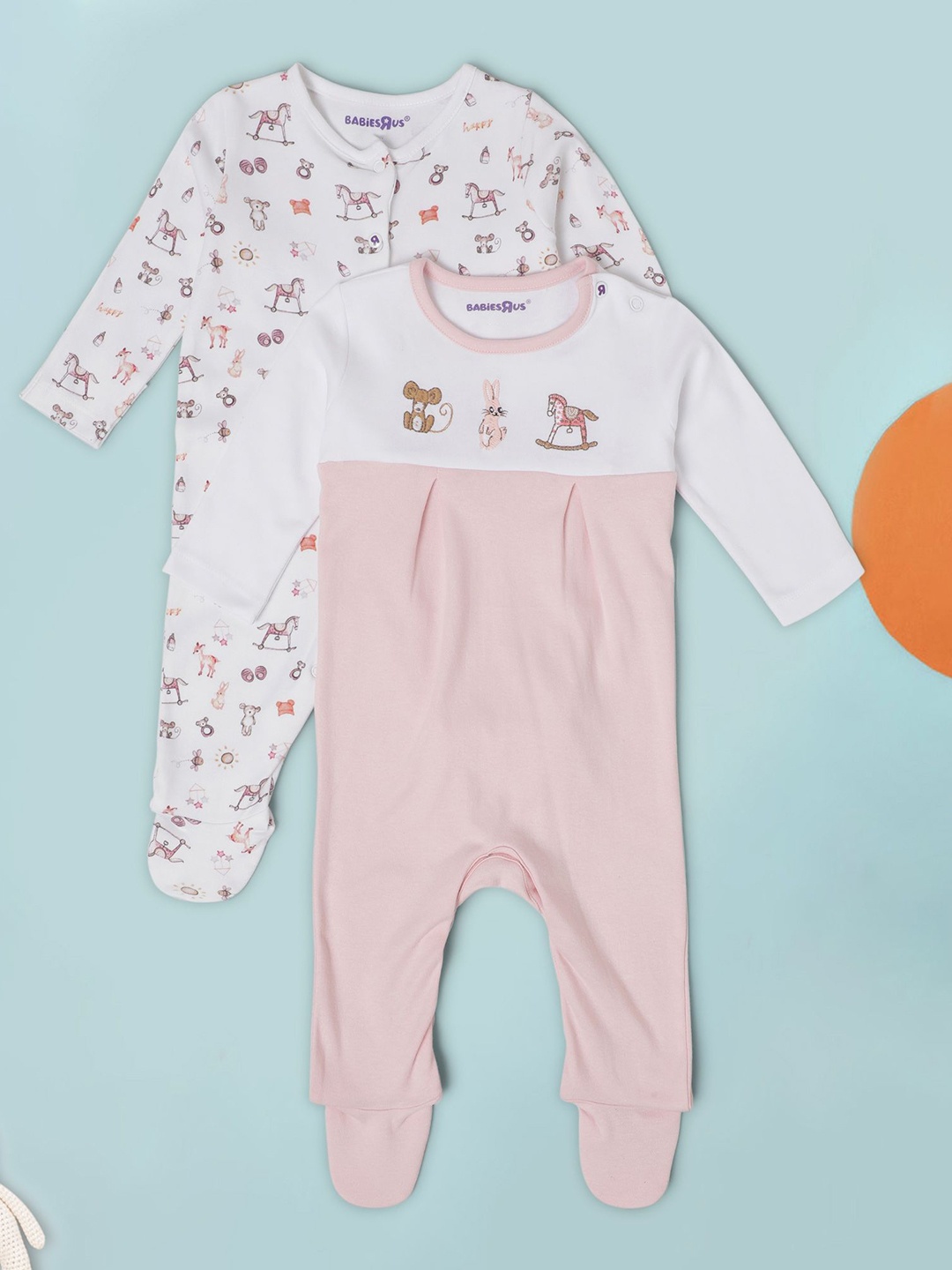 

Babies R Us Girls Pack of 2 Printed Sleepsuit, White