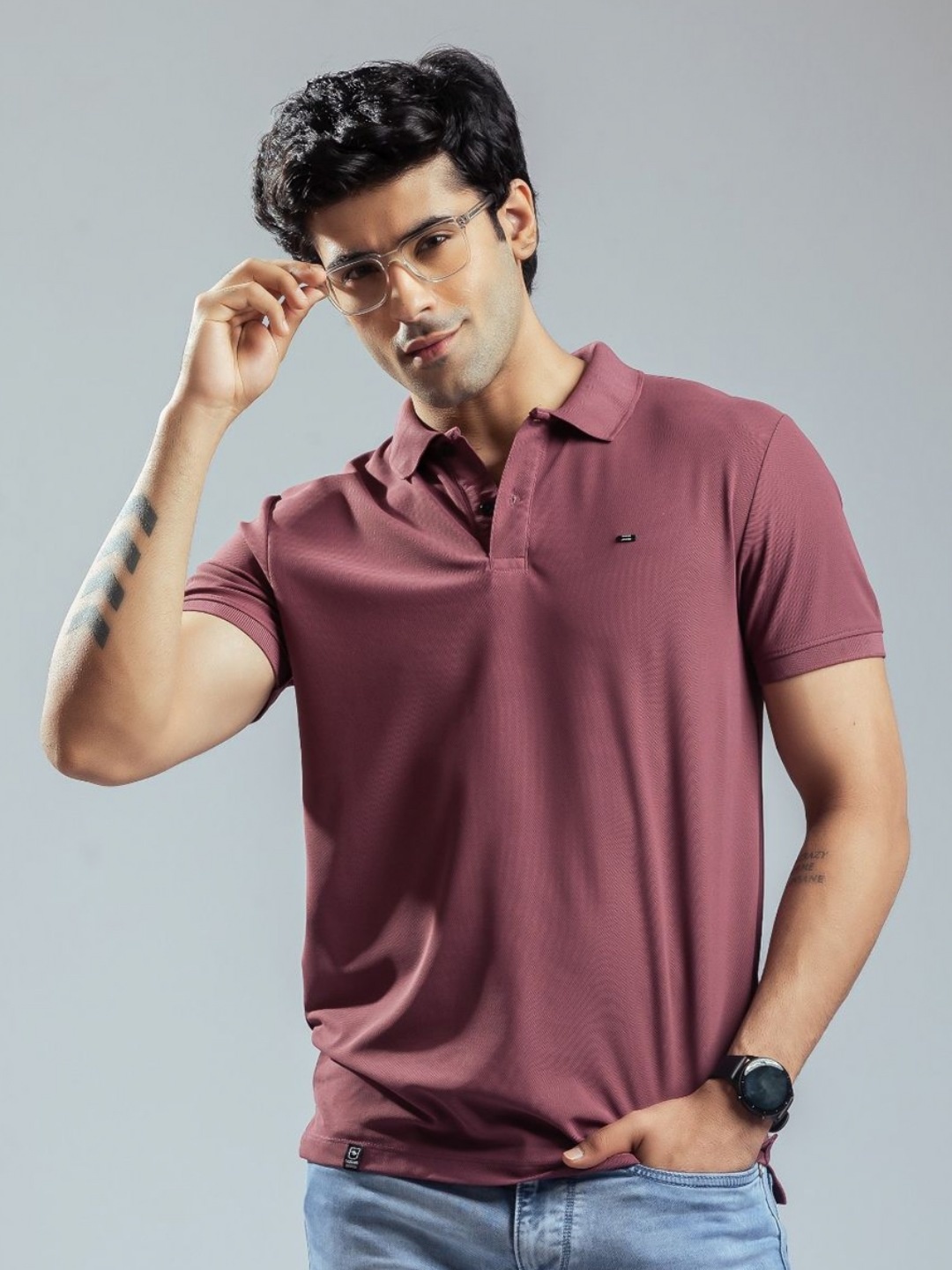 

nostrum Men Dri-FIT Solid Polo Collar T-shirt, Mauve