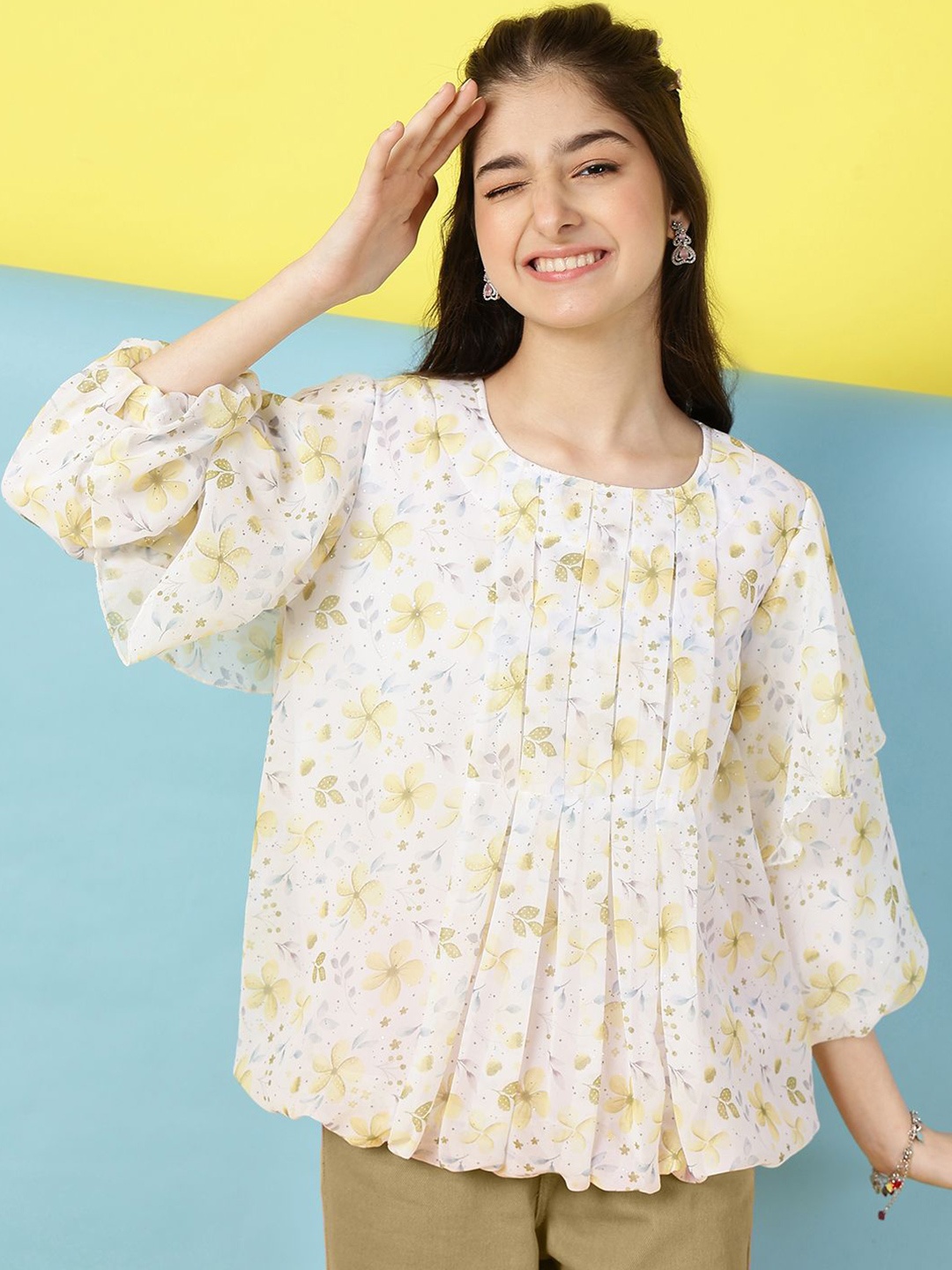 

Miss & Chief Floral Print Top, Yellow