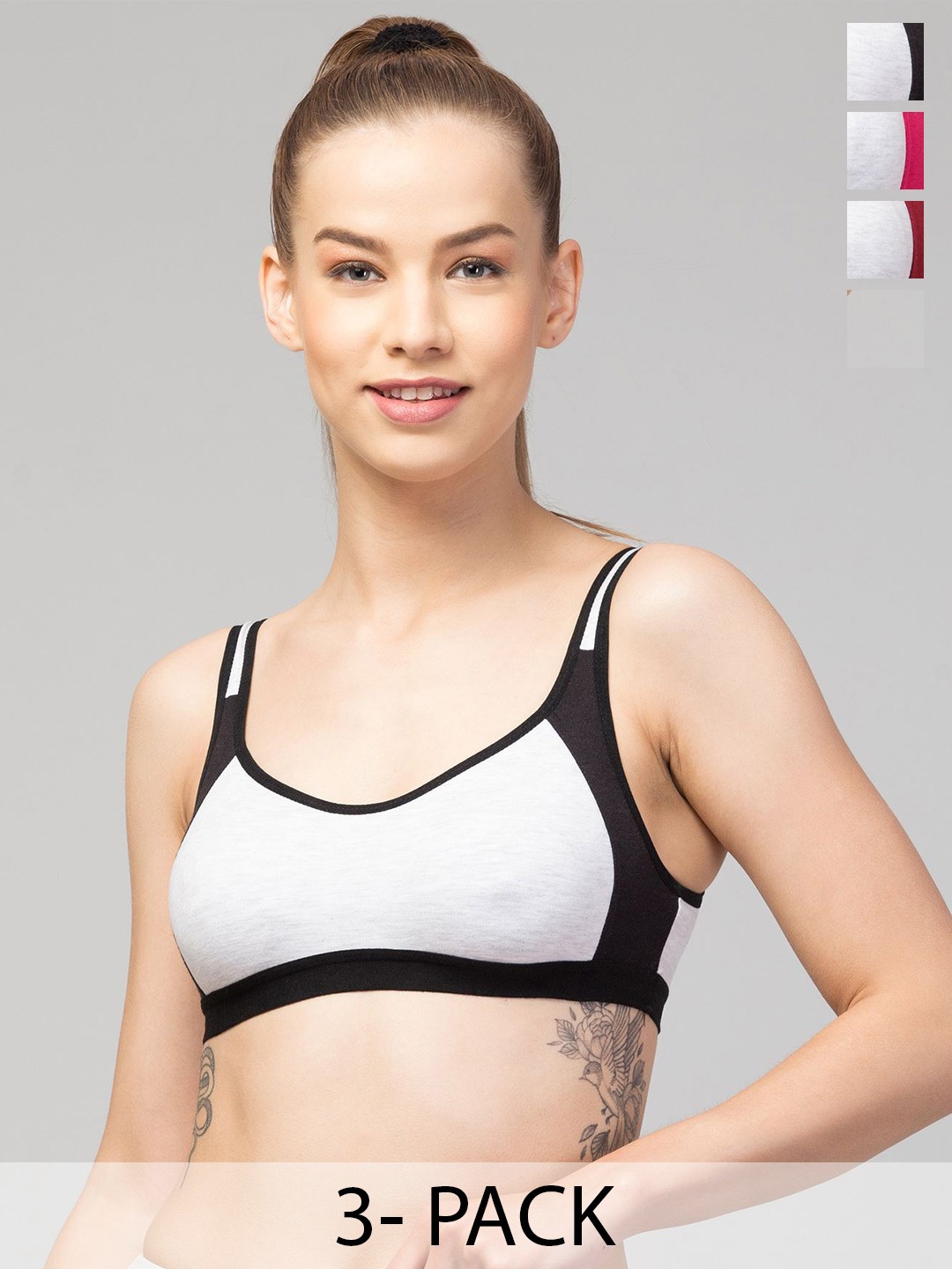 

Apraa & Parma Pack Of 3 Full Coverage Non Padded Cotton Workout Bra, Black
