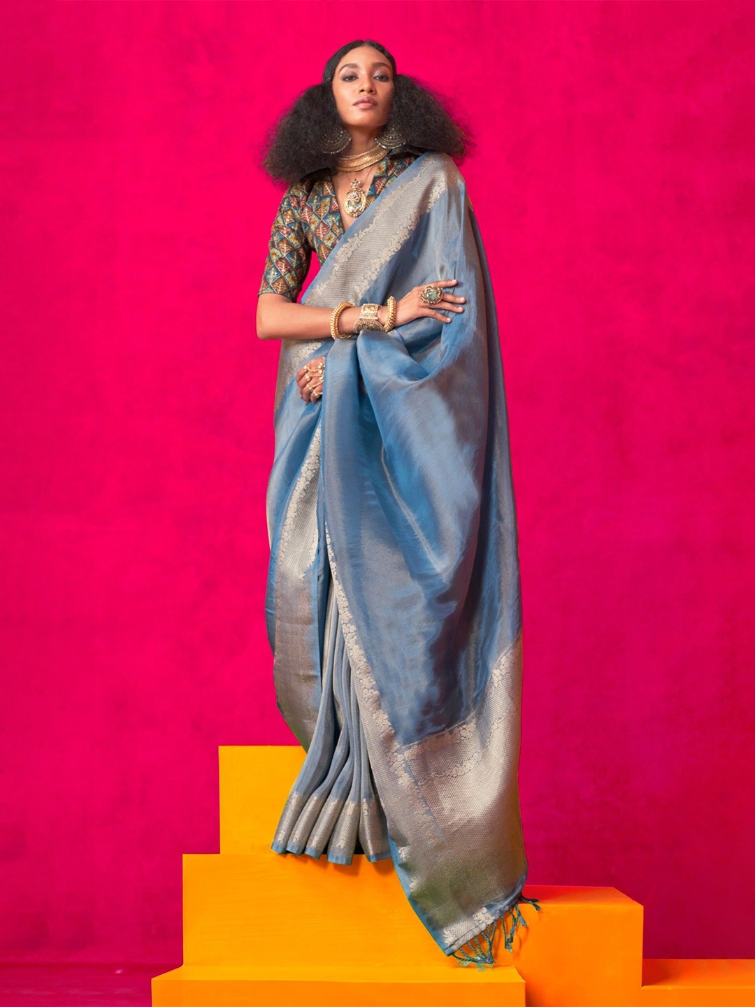

MySilkLove Zari Tissue Saree, Blue