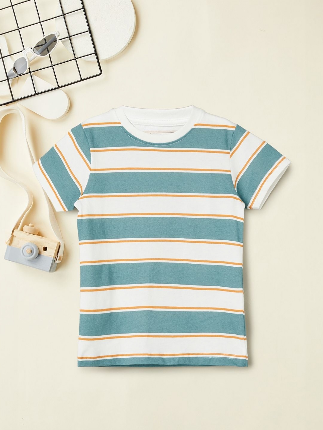 

max Boys Striped Round Neck Cotton T-shirt, White