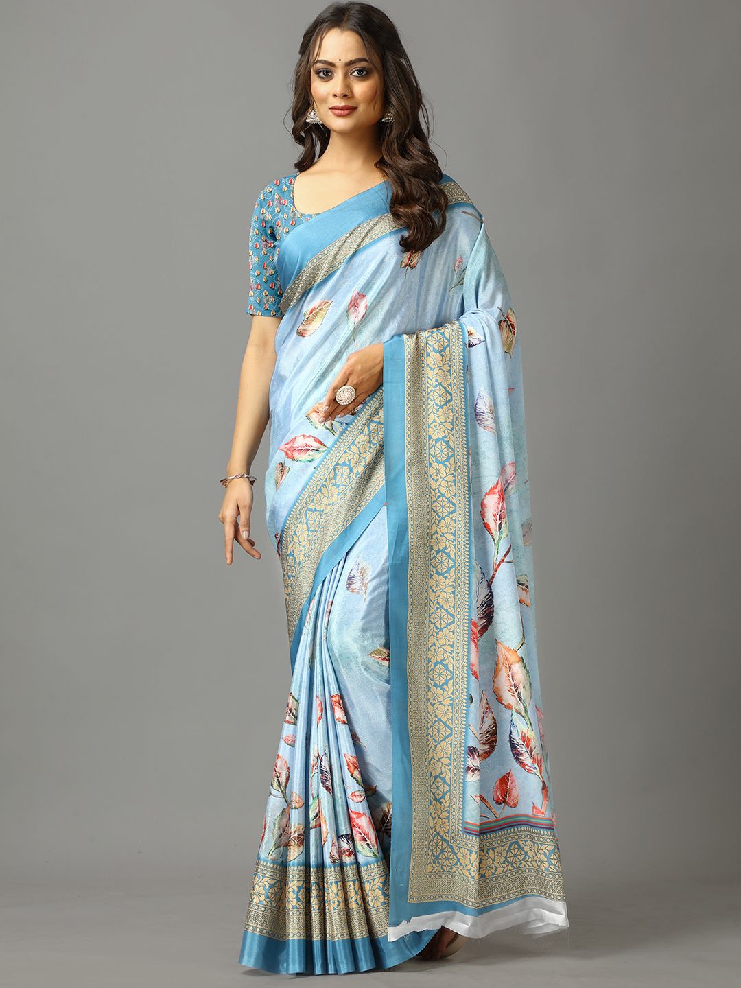 

NIRMAL CREATION Floral Saree, Blue