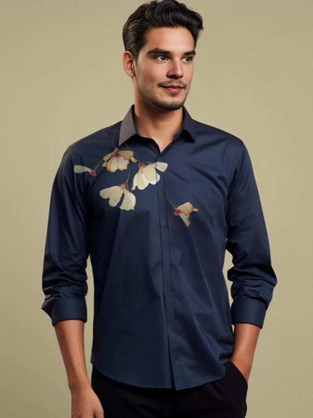 

HE SPOKE Men Smart Tailored Fit Floral Opaque Printed Casual Shirt, Navy blue