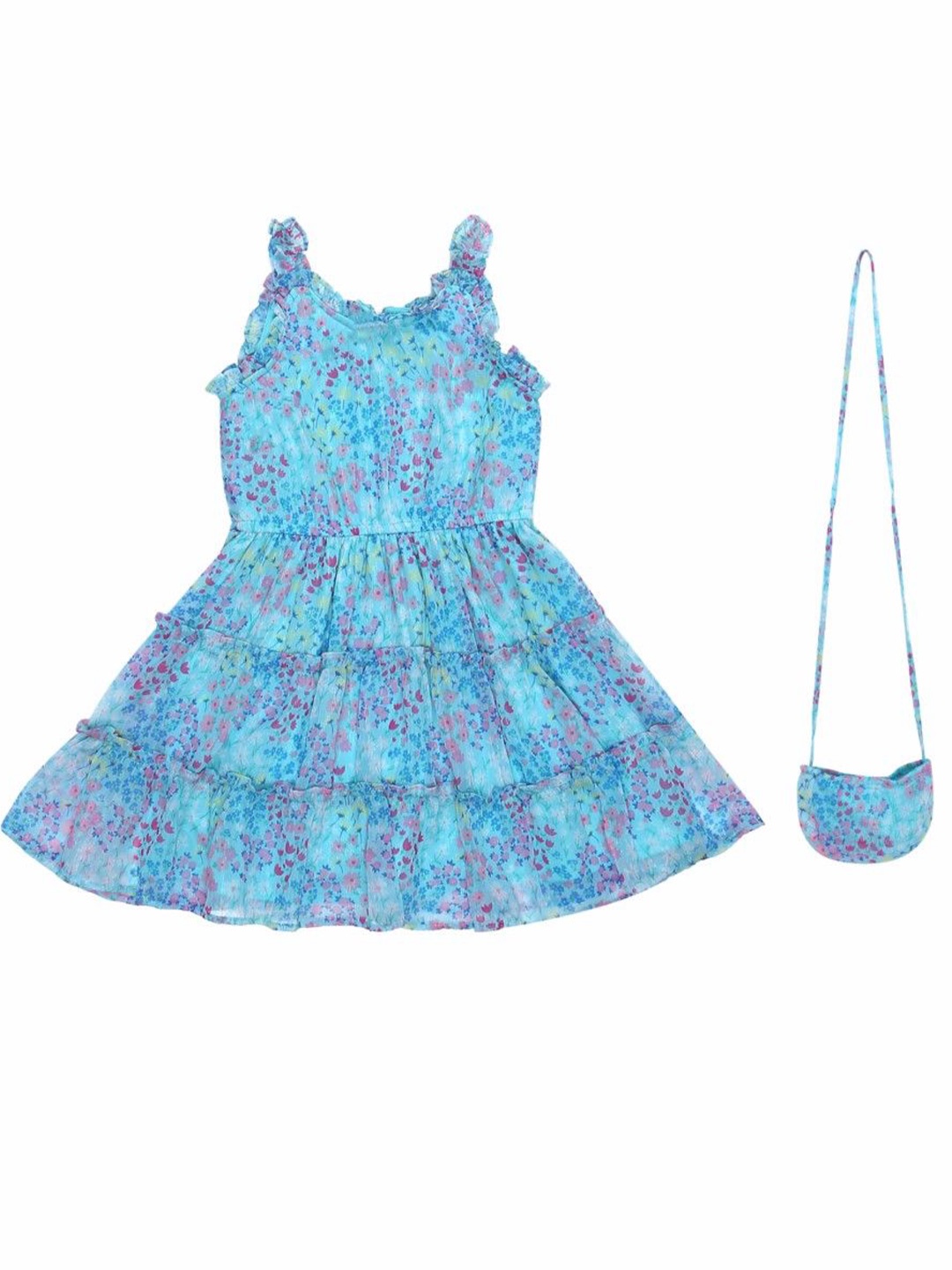 

Doodle Girls Floral Printed Fit & Flare Dress, Blue