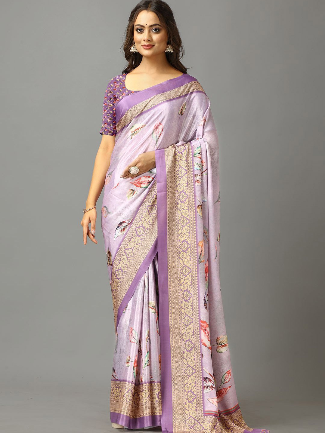 

A.V.M. SILK MILLS Floral Printed Saree, Purple
