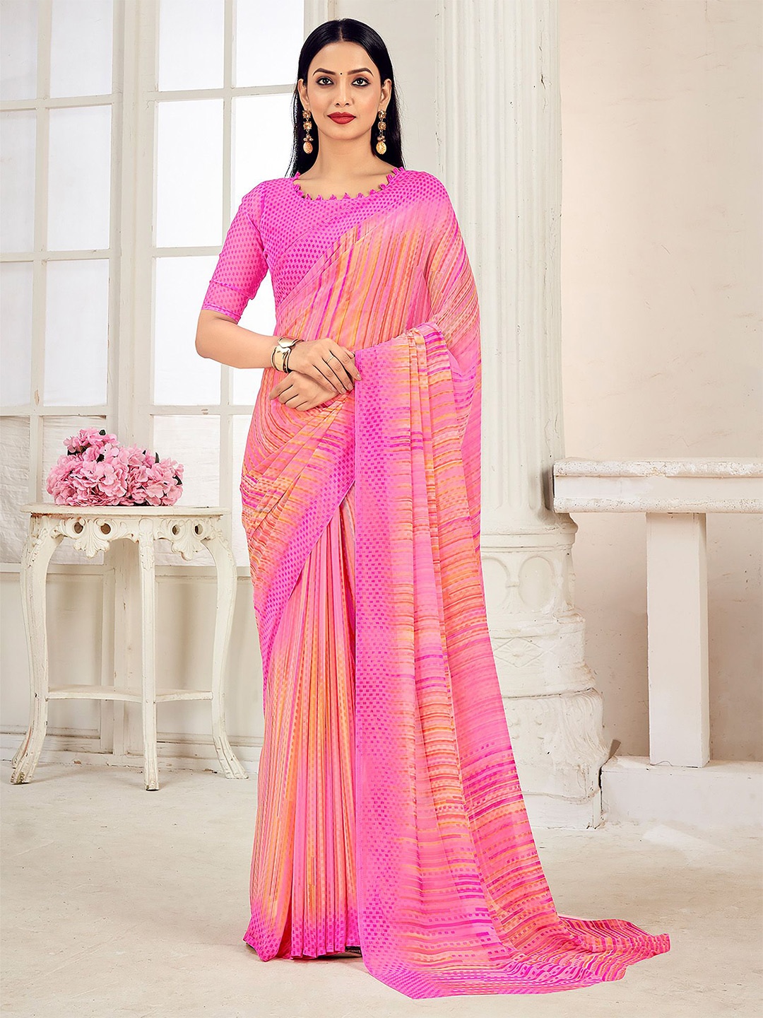 

Anouk Rustic Printed Pure Georgette Saree, Peach