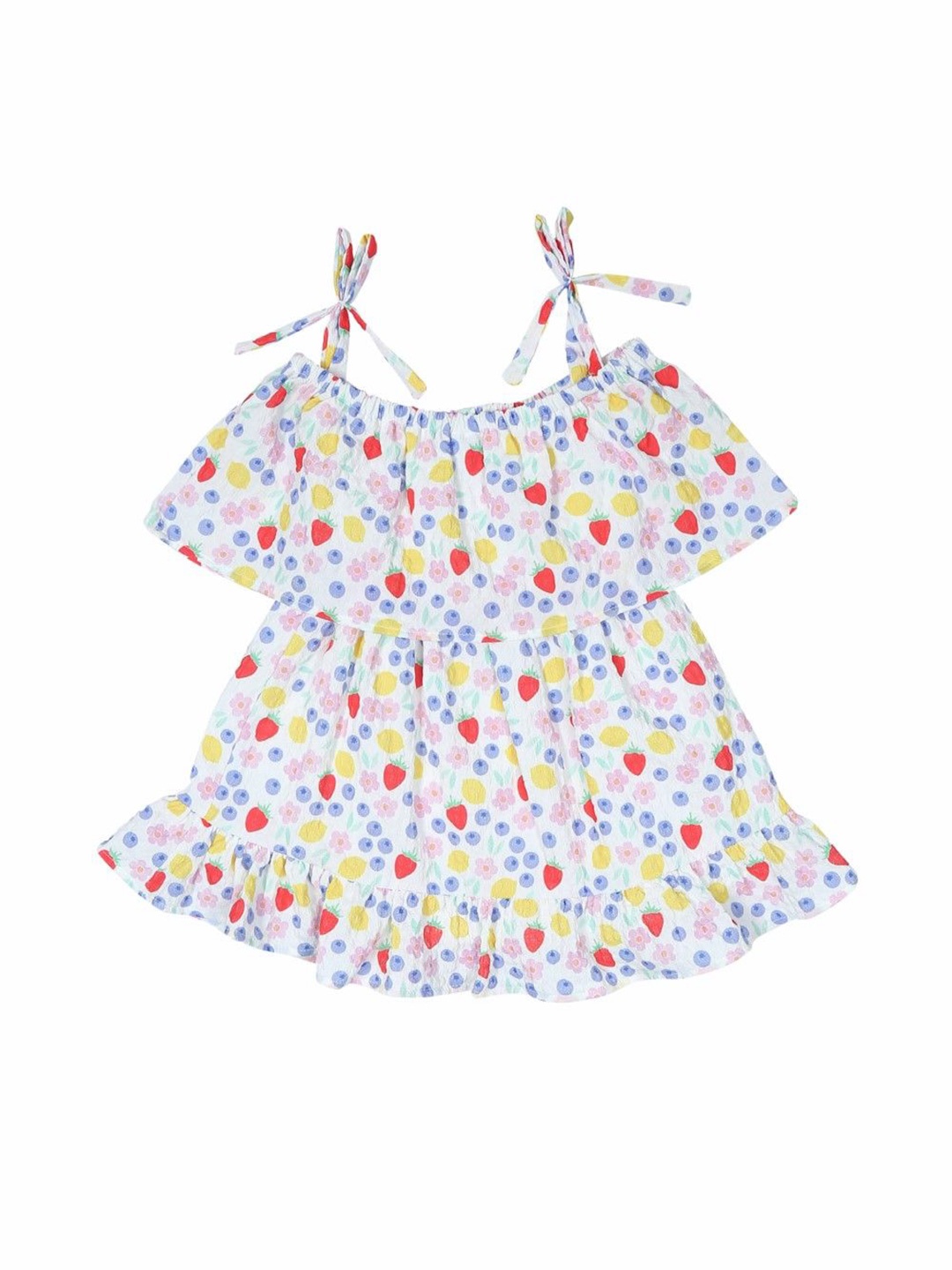 

Doodle Girls Fruit Print Shoulder Straps Cotton A-line Dress, White