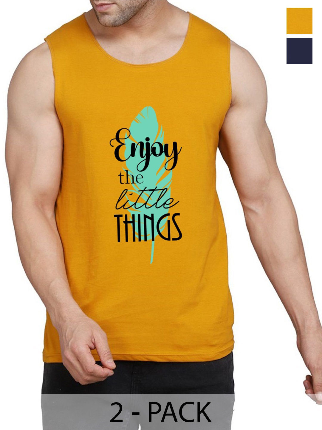 

WOOSTRO Pack Of 2 Printed Cotton Innerwear Vests RS26 (ENJOY MUSTARD)(RUN NAVY)