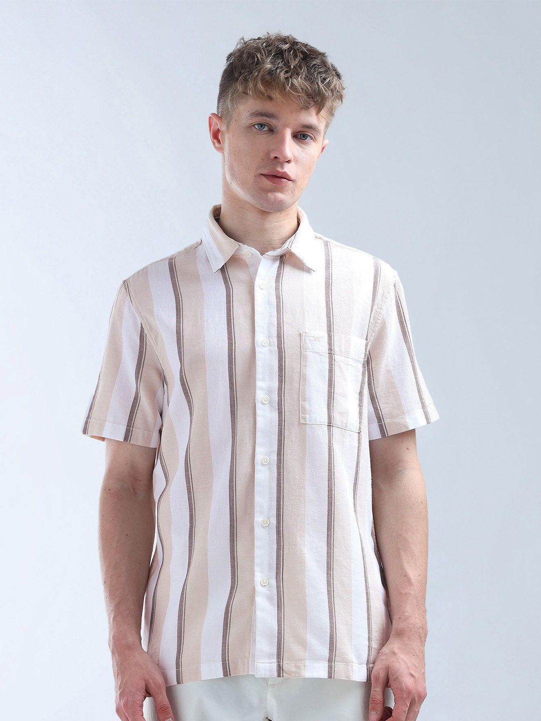 

Flying Machine Men Classic Opaque Striped Casual Shirt, Beige