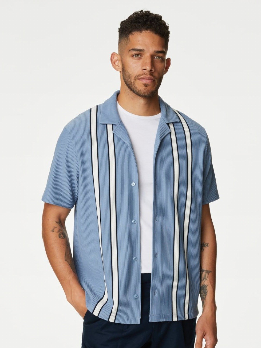 

Marks & Spencer Men Striped Pockets T-shirt, Blue