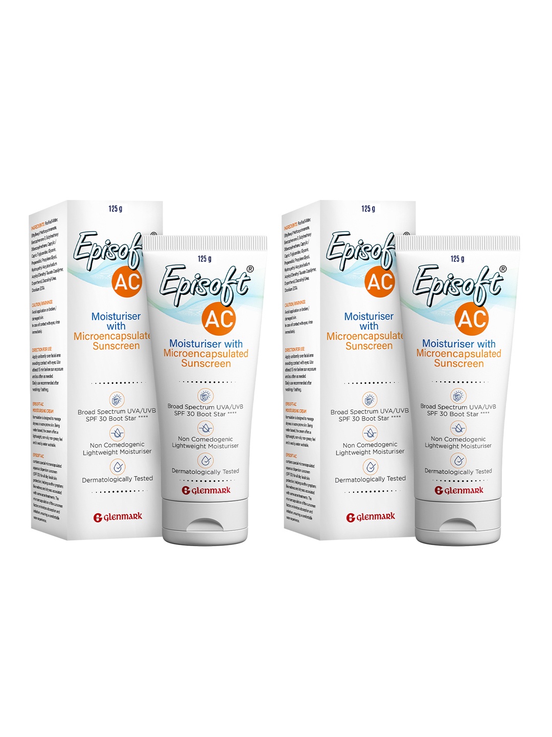 

Episoft Set of 2 SPF 30+ AC Moisturizer with Sunscreen - 125 g each, White
