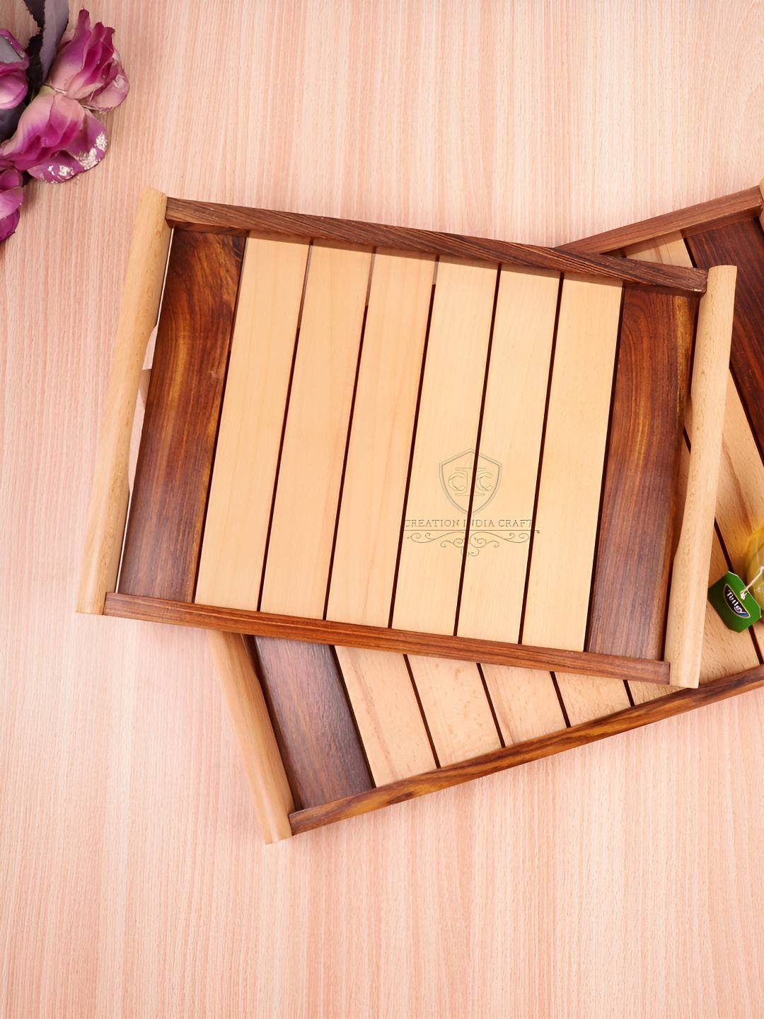 

Creation India Craft Brown 2025 Wood 2 Pieces Easy to Clean Serving Tray