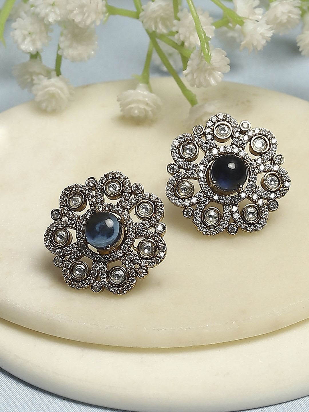 

Biba Gold-Plated Artificial Stones Studded Floral Shaped Studs, Silver