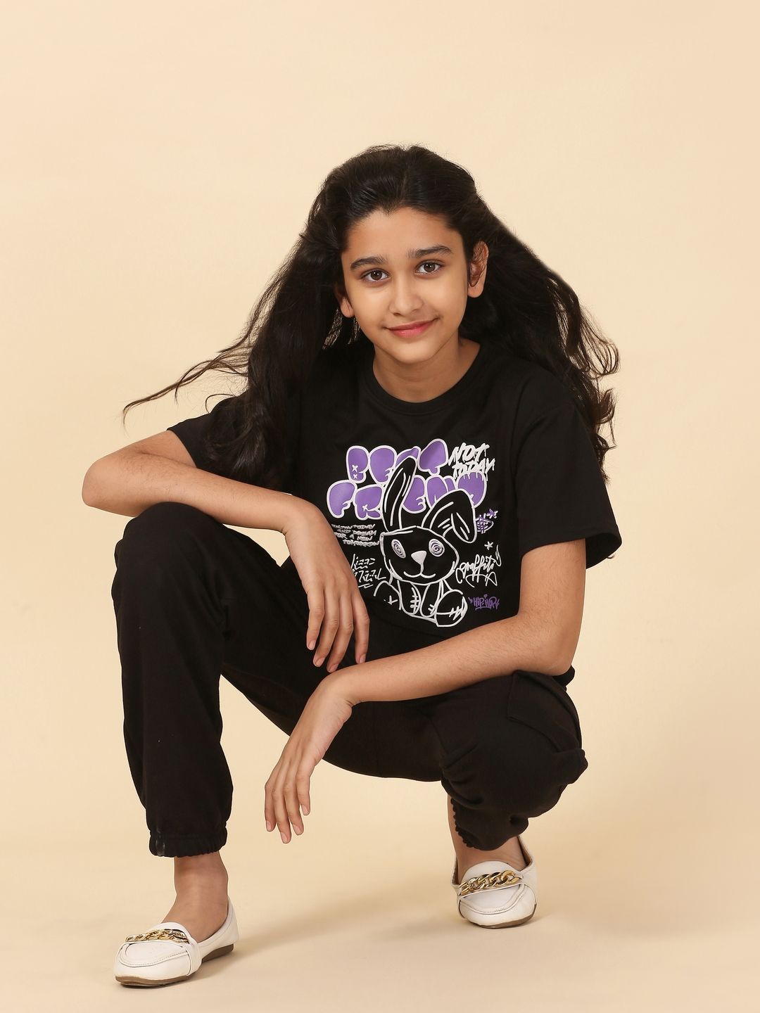 

Ninos Dreams Girls Printed T-shirt, Black