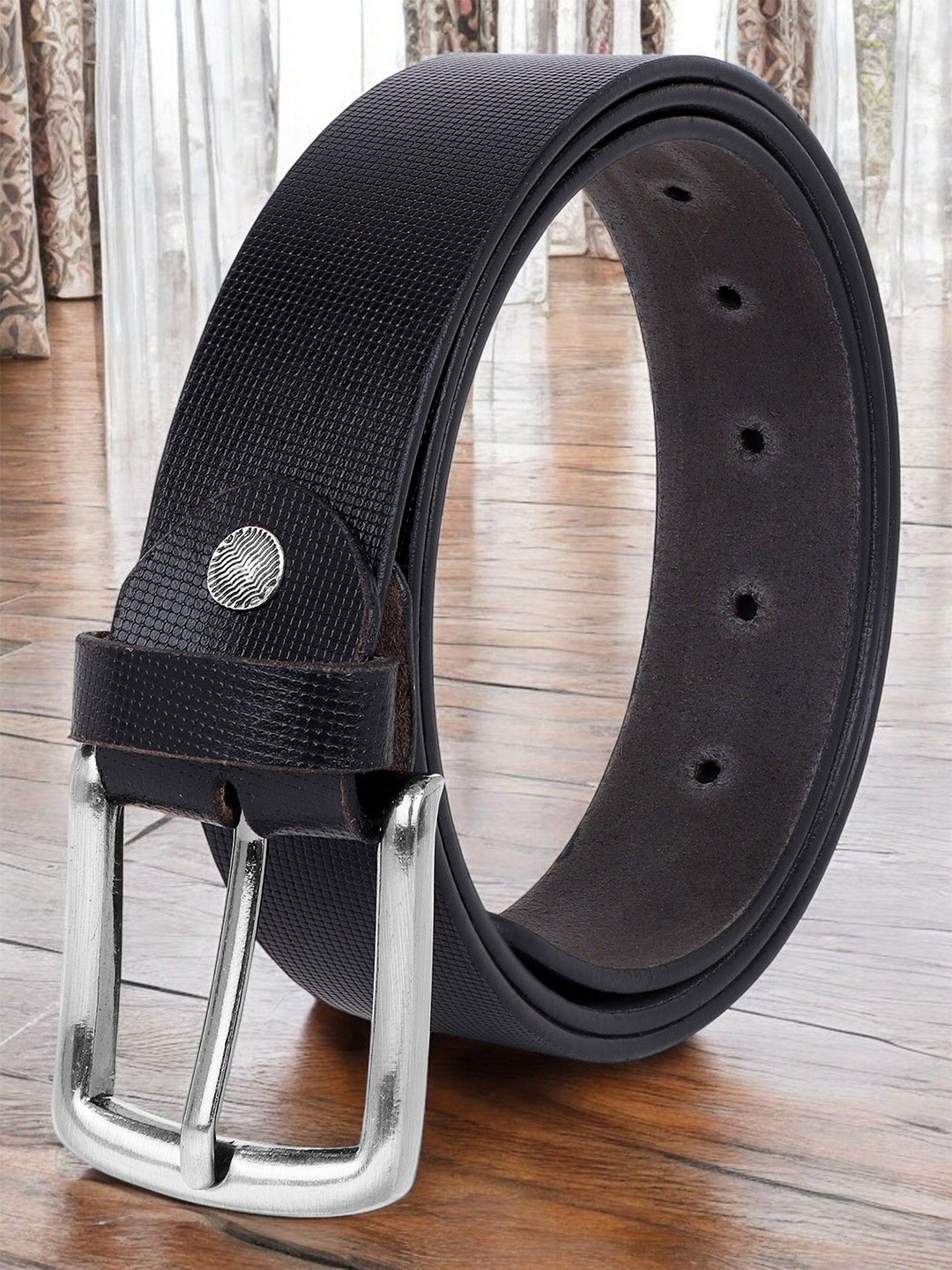

Metronaut Men Textured Leather Formal Belt, Black