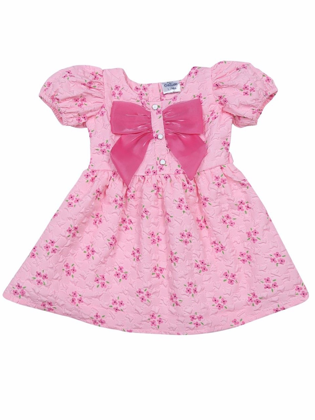 

Doodle Girls Floral Printed Puff Sleeve Fit and Flare Dress, Pink
