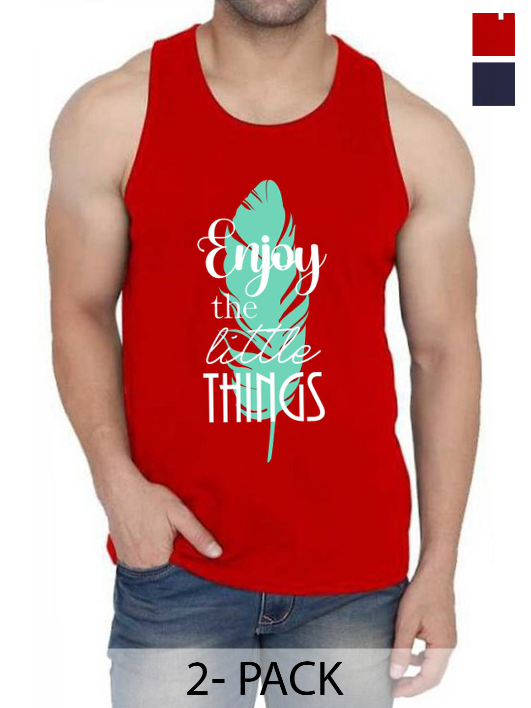 

WOOSTRO Pack Of 2 Printed Gym Vests RS26 (ENJOY RED)(HARD NAVY)