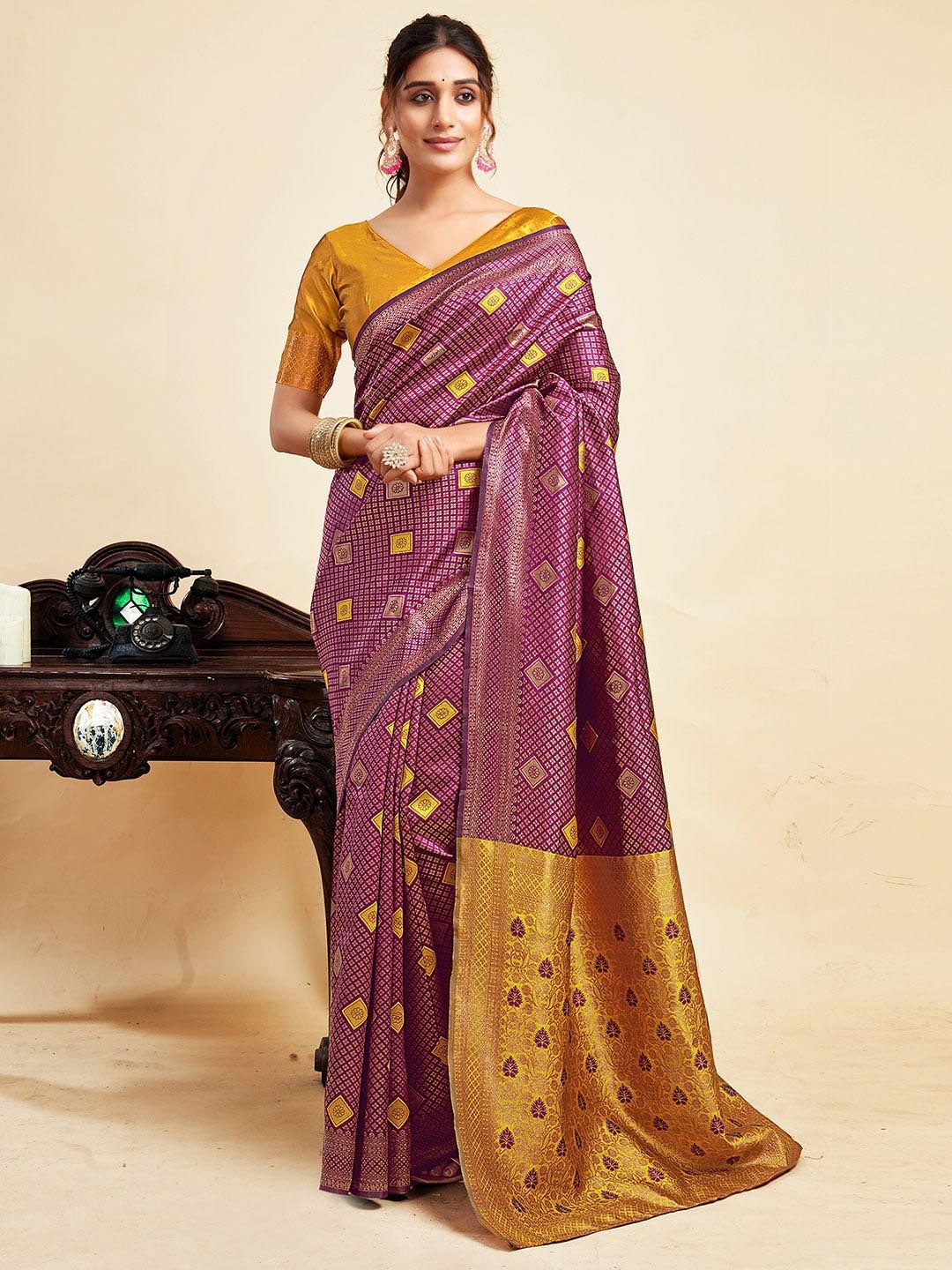

HERE&NOW Woven Design Zari Banarasi Saree, Purple
