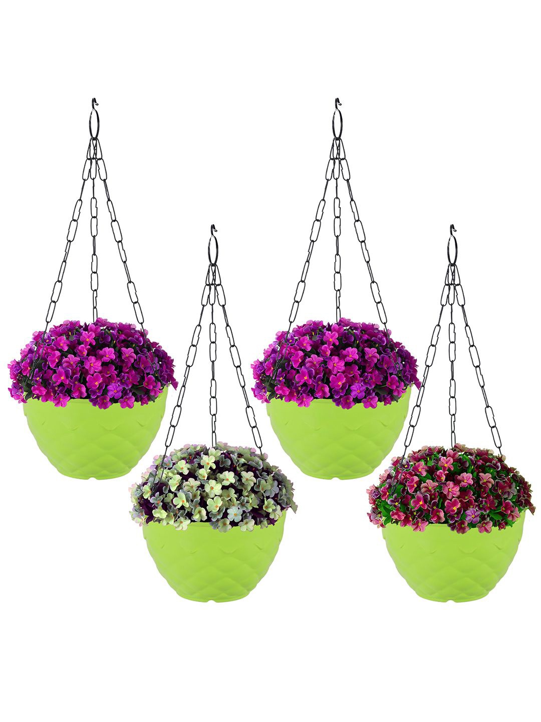 

Kuber Industries Green 4 Pieces Textured Hanging Planters