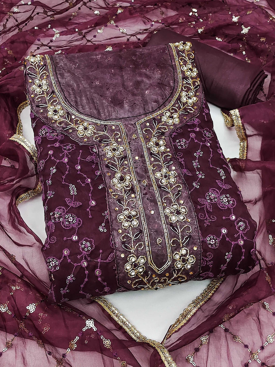 

SAINOOR Embroidered Organza Semi-Stitched Dress Material, Violet