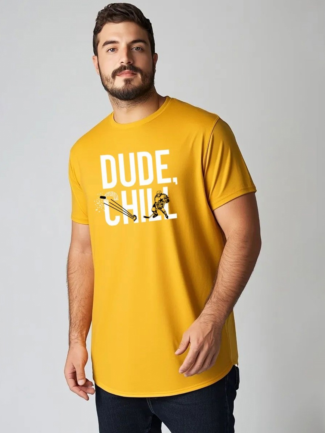 

Toodle Plus Unisex Plus Size Graphic Printed Round Neck Pure Cotton T-Shirt, Mustard