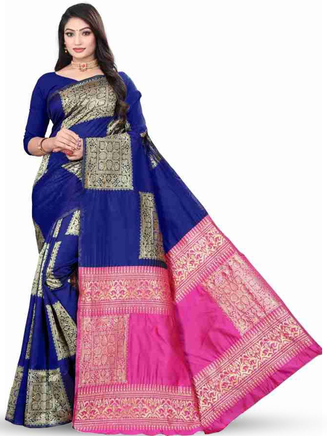 

JULEE Woven Design Pure Silk Banarasi Saree, Blue