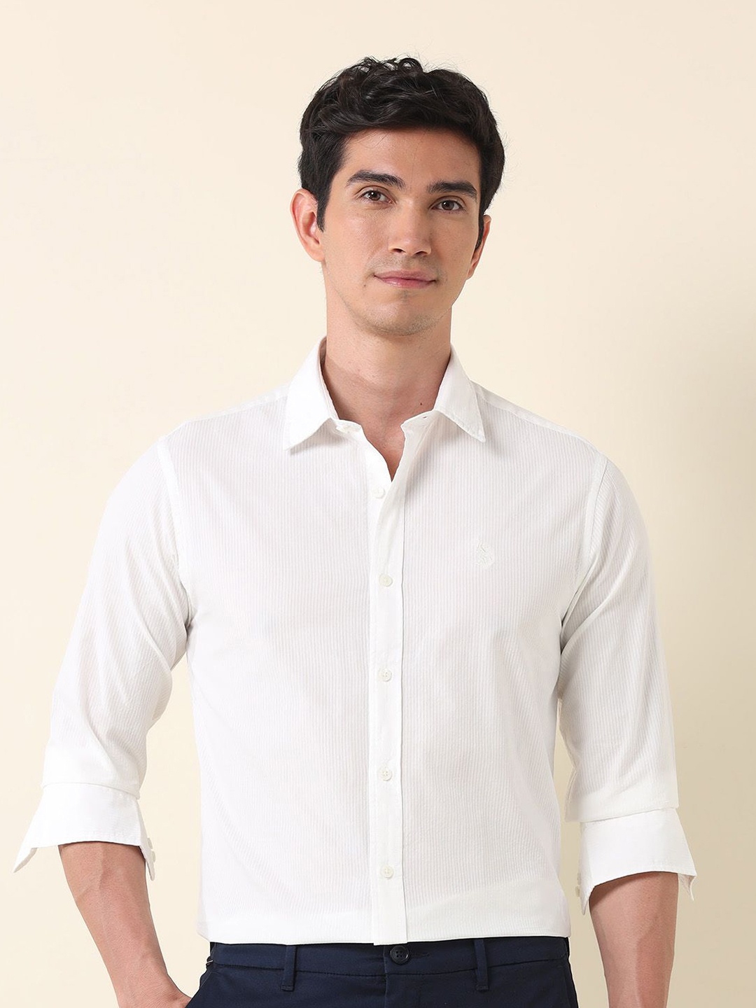 

U.S. Polo Assn. Men Classic Tailored Fit Opaque Striped Formal Shirt, White