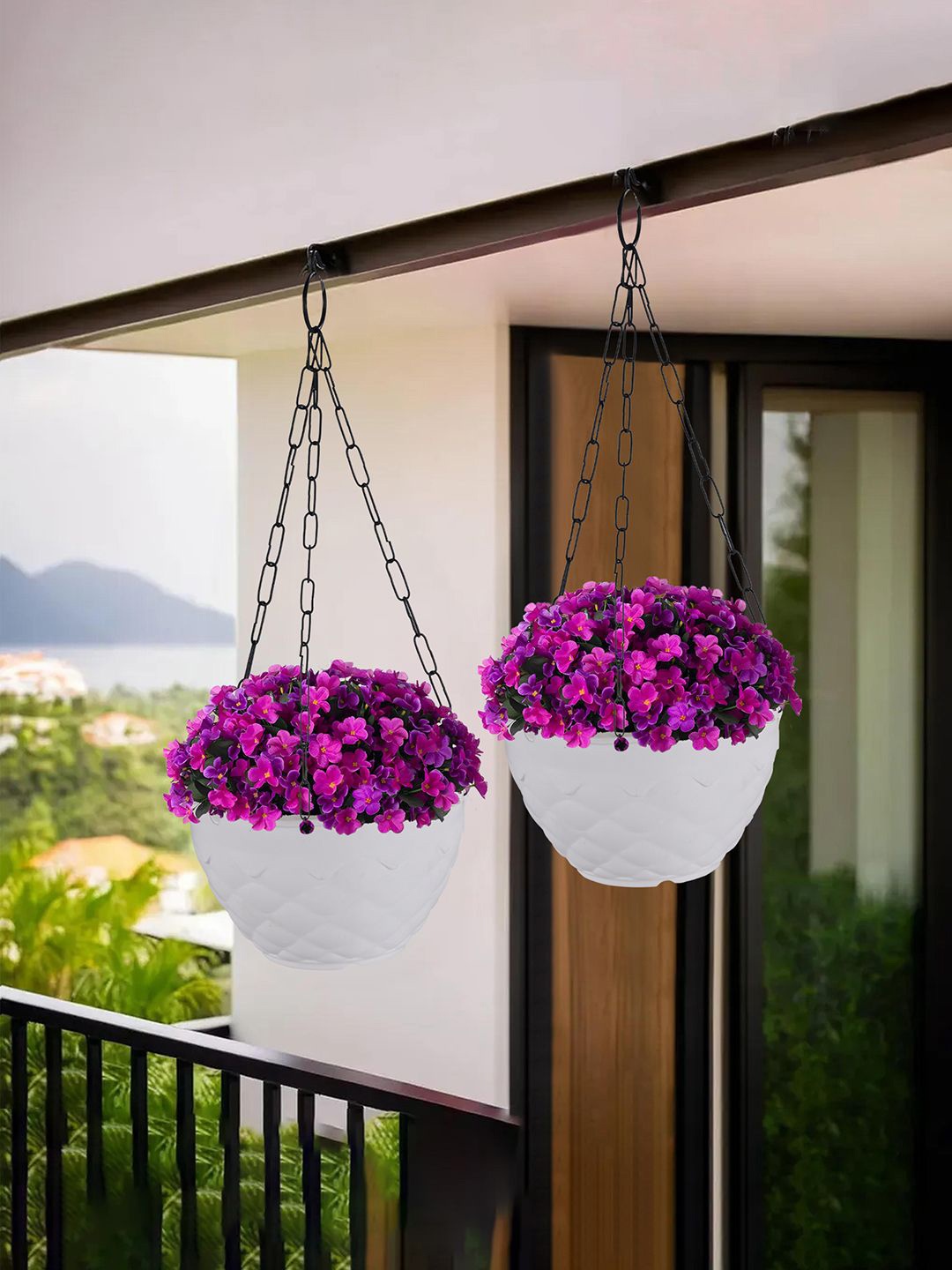 

Kuber Industries White 2 Pieces Textured Durable Hanging Planters